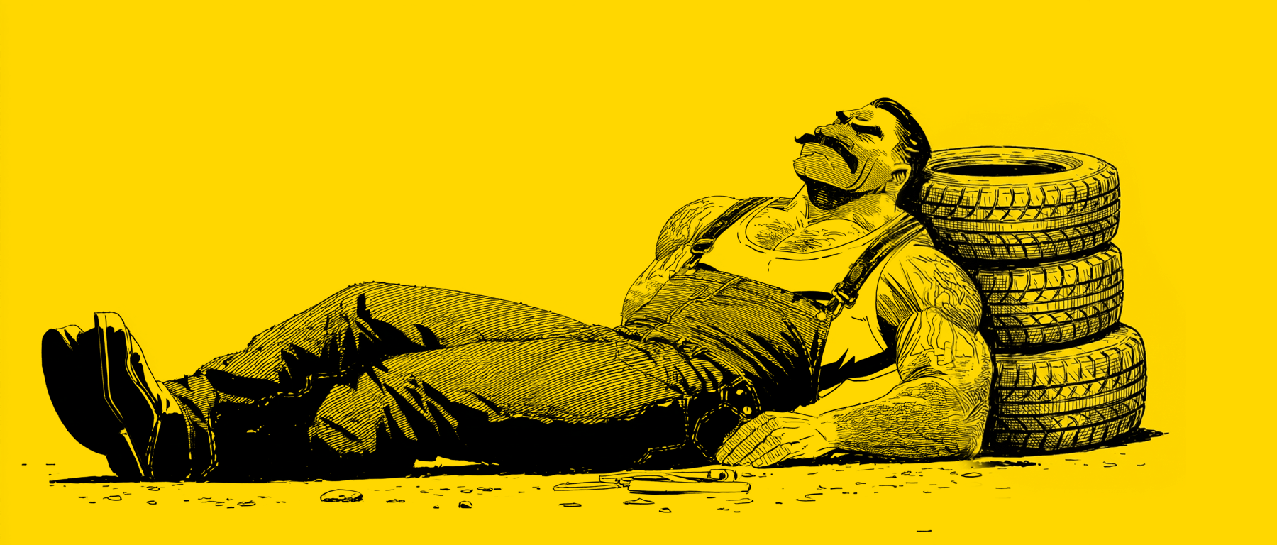 Manny reclining on tires